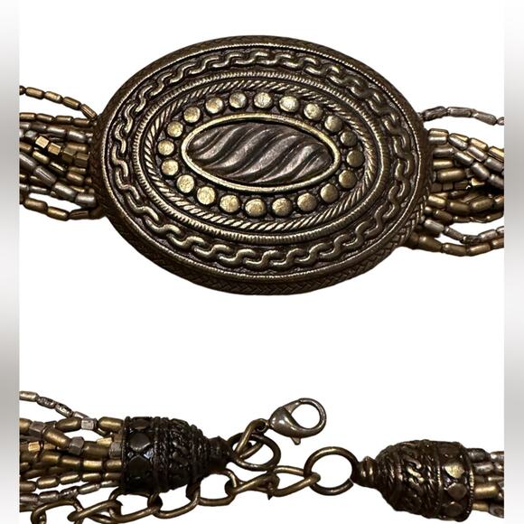 Bronze and Brass Metal Chain Belt with Large Oval Buckle and Chain Hook main image 7